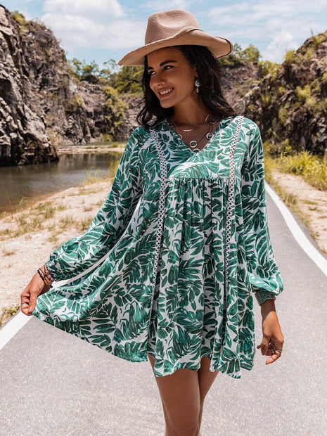 Long Sleeve V-Neck Mini Dress - MimiStylez