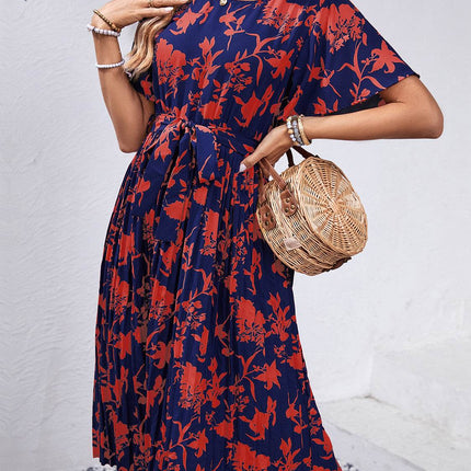 Printed Round Neck Short Sleeve Dress - MimiStylez