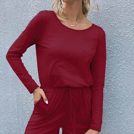 Drawstring Waist Long Sleeve Romper - MimiStylez