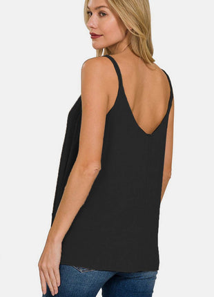 Zenana Woven Double Spaghetti Strap V-Neck Cami - MimiStylez