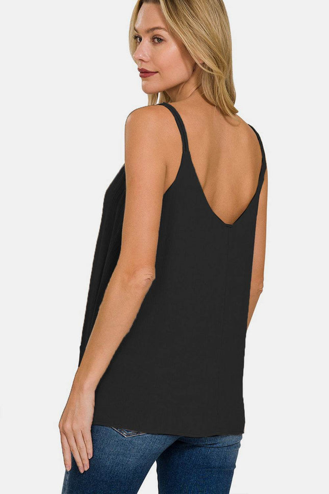 Zenana Woven Double Spaghetti Strap V-Neck Cami - MimiStylez