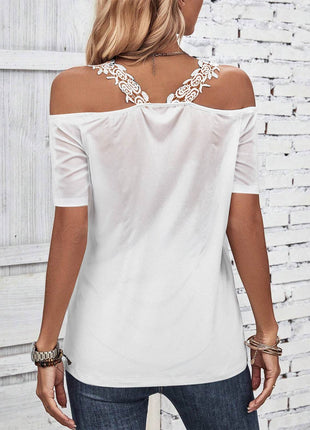 Full Size Lace Detail Short Sleeve T-Shirt - MimiStylez