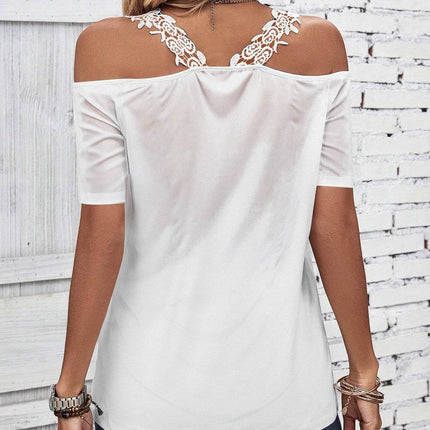 Full Size Lace Detail Short Sleeve T-Shirt - MimiStylez