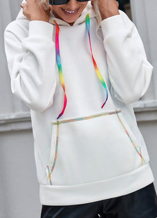 Contrast Stitching Drawstring Raglan Sleeve Hoodie - MimiStylez