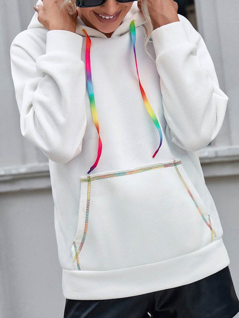 Contrast Stitching Drawstring Raglan Sleeve Hoodie - MimiStylez