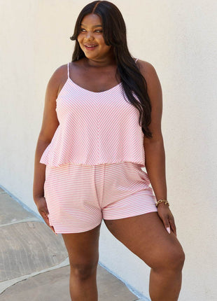 Culture Code Let It Happen Full Size Double Flare Striped Romper in Pink - MimiStylez