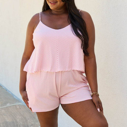 Culture Code Let It Happen Full Size Double Flare Striped Romper in Pink - MimiStylez