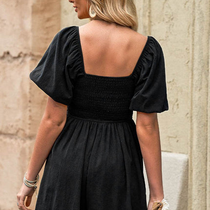 Square Neck Pleated Romper with Pockets - MimiStylez