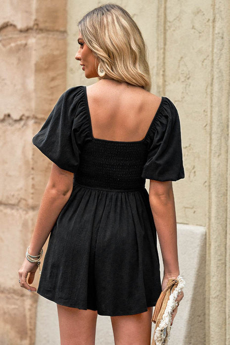 Square Neck Pleated Romper with Pockets - MimiStylez