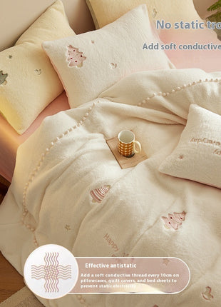 Christmas Winter Milk Fiber Four-piece Duvet Set