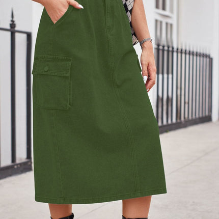 Slit Buttoned Denim Skirt with Pockets - MimiStylez