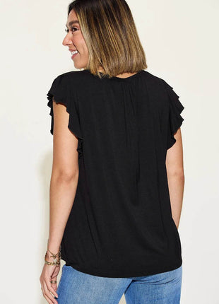 Basic Bae Full Size Bamboo Notched Ruffled Short Sleeve T-Shirt - MimiStylez