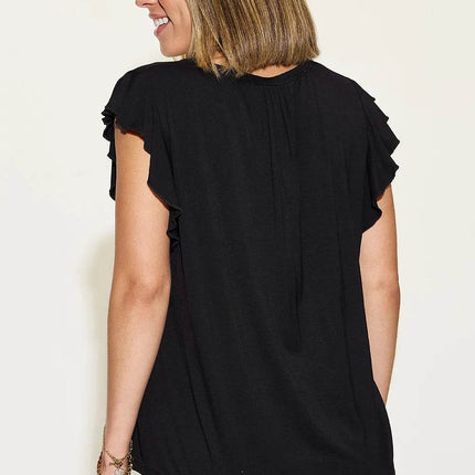 Basic Bae Full Size Bamboo Notched Ruffled Short Sleeve T-Shirt - MimiStylez