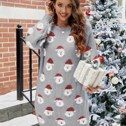 Round Neck Dropped Shoulder Sweater Dress - MimiStylez
