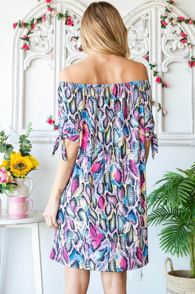 Heimish Full Size Off Shoulder Snake Mini Dress - MimiStylez