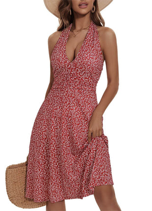 Women's Fashion Casual Floral V-neck Dress - MimiStylez