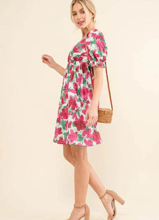 And The Why Smocked Floral Ruffle Short Sleeve Mini Dress - MimiStylez
