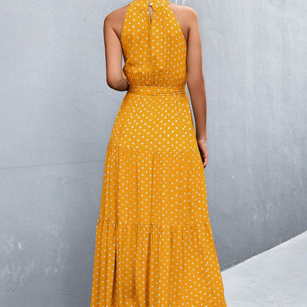 Printed Sleeveless Tie Waist Maxi Dress - MimiStylez