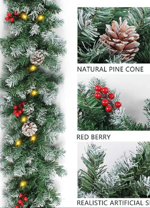 9FT Christmas Garland - Pre lit, Flocked Designs