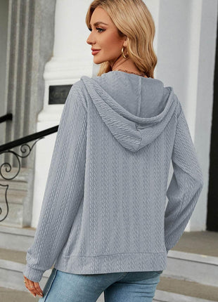 Drawstring Zip Up Long Sleeve Hoodie - MimiStylez