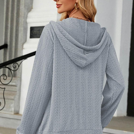 Drawstring Zip Up Long Sleeve Hoodie - MimiStylez