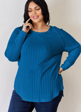 Basic Bae Full Size Ribbed Round Neck Slit T-Shirt - MimiStylez