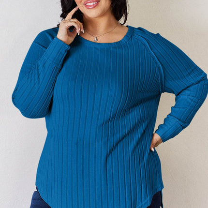 Basic Bae Full Size Ribbed Round Neck Slit T-Shirt - MimiStylez