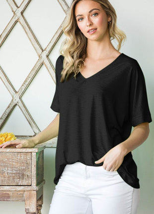 Heimish Full Size V-Neck Short Sleeve T-Shirt - MimiStylez