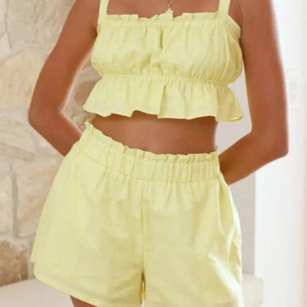 Ruffled Square Neck Cami and Shorts Set - MimiStylez