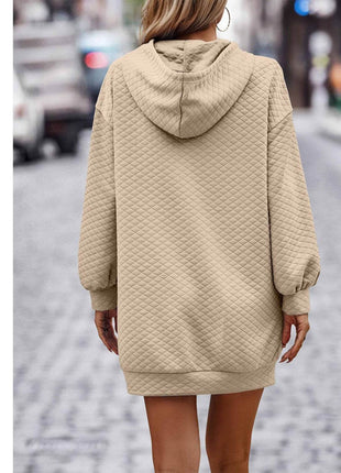 Textured Drawstring Tunic Hoodie - MimiStylez