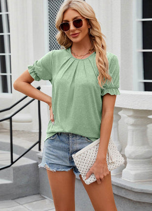Round Neck Flounce Sleeve T-Shirt - MimiStylez