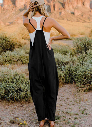 Double Take Full Size V-Neck Sleeveless Jumpsuit with Pockets - MimiStylez