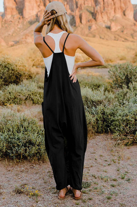 Double Take Full Size V-Neck Sleeveless Jumpsuit with Pockets - MimiStylez