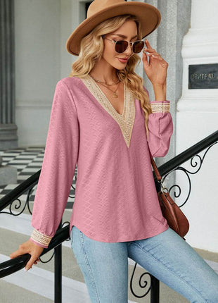V-Neck Long Sleeve Blouse - MimiStylez