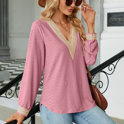 V-Neck Long Sleeve Blouse - MimiStylez