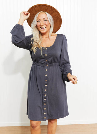 Scoop Neck Empire Waist Long Sleeve Mini Dress - MimiStylez