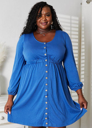 Double Take Scoop Neck Empire Waist Long Sleeve Magic Dress - MimiStylez