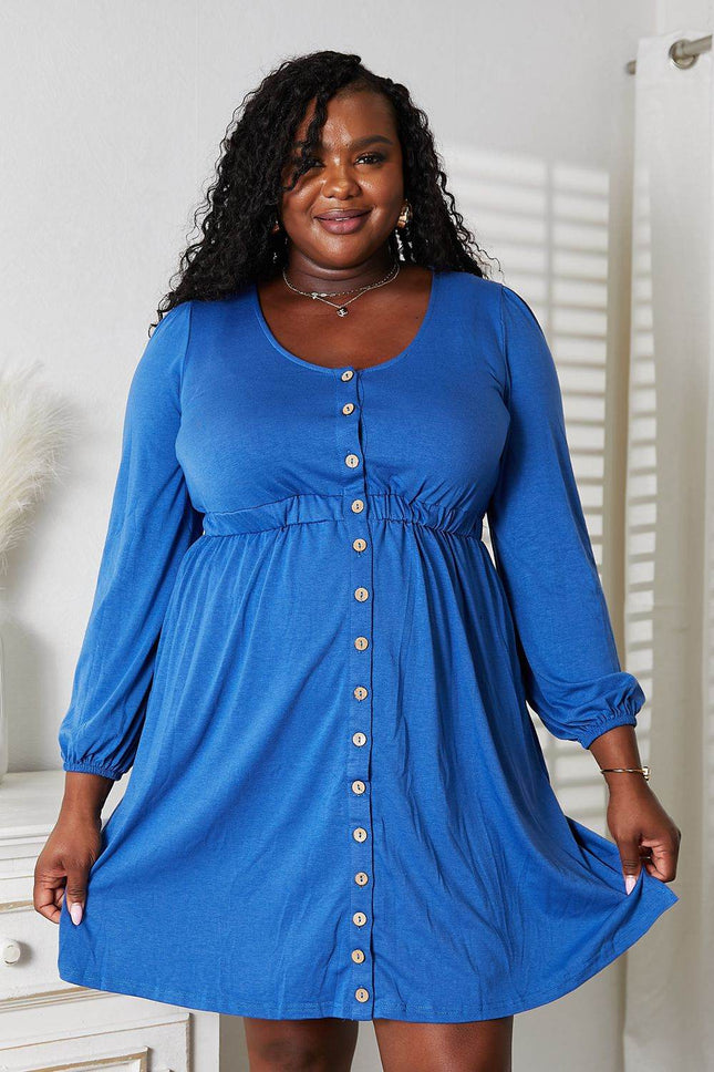 Double Take Scoop Neck Empire Waist Long Sleeve Magic Dress - MimiStylez
