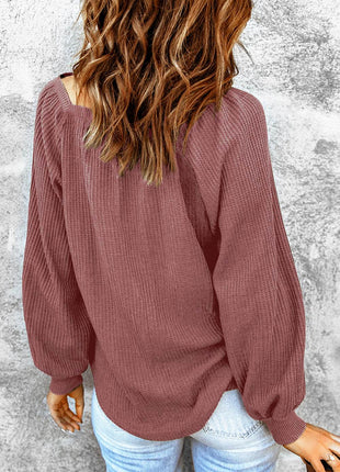 Square Neck Waffle-Knit Top - MimiStylez