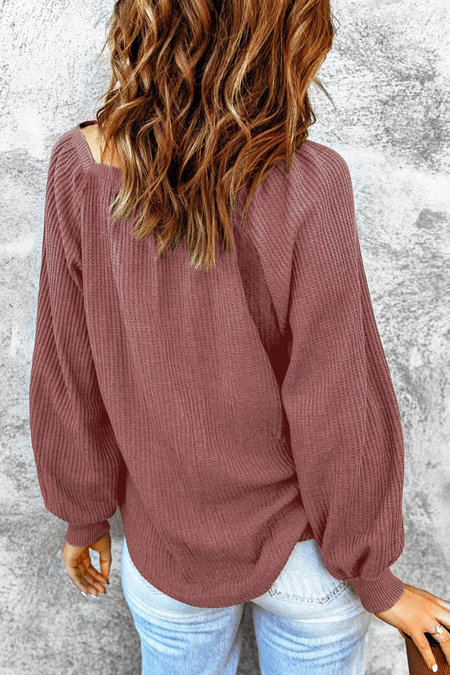 Square Neck Waffle-Knit Top - MimiStylez