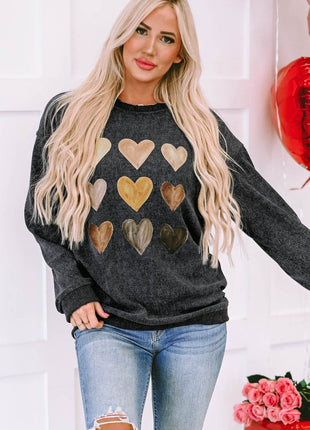 Heart Round Neck Dropped Shoulder Sweatshirt - MimiStylez