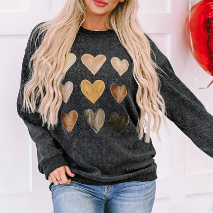 Heart Round Neck Dropped Shoulder Sweatshirt - MimiStylez