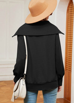 Half Zip Lantern Sleeve Sweatshirt - MimiStylez