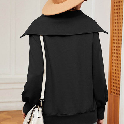 Half Zip Lantern Sleeve Sweatshirt - MimiStylez