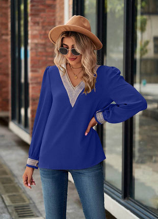 V-Neck Long Sleeve Blouse - MimiStylez