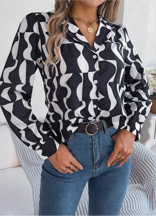 Printed Button Up Long Sleeve Shirt - MimiStylez