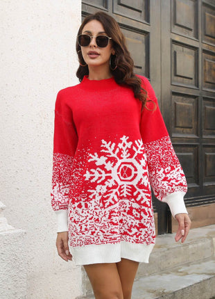 Snowflake Pattern Sweater Dress - MimiStylez