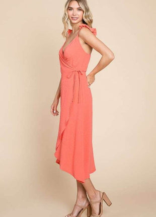 Culture Code Ruffle Detail Surplice Wrap Slip Dress - MimiStylez