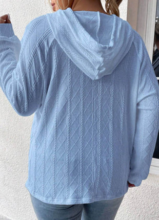 Textured Drawstring Kangaroo Pocket Hoodie - MimiStylez