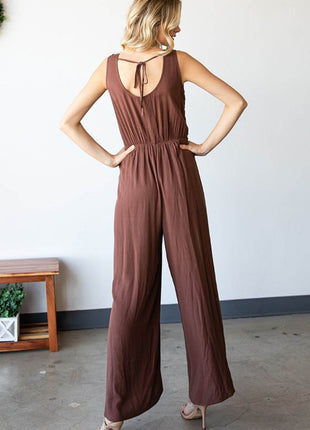 First Love Tie Back Sleeveless Slit Wide Leg Jumpsuit - MimiStylez